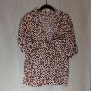 Urban Outfitters Geometric Floral Blouse in Pink and Black